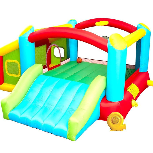 WELLFUNTIME Bounce House, Inflatable Bouncer with Air Blower, Kids Slide Jumping Castle with Slide, Ball Pit and Dart Target Game, 143x137x68 Inch