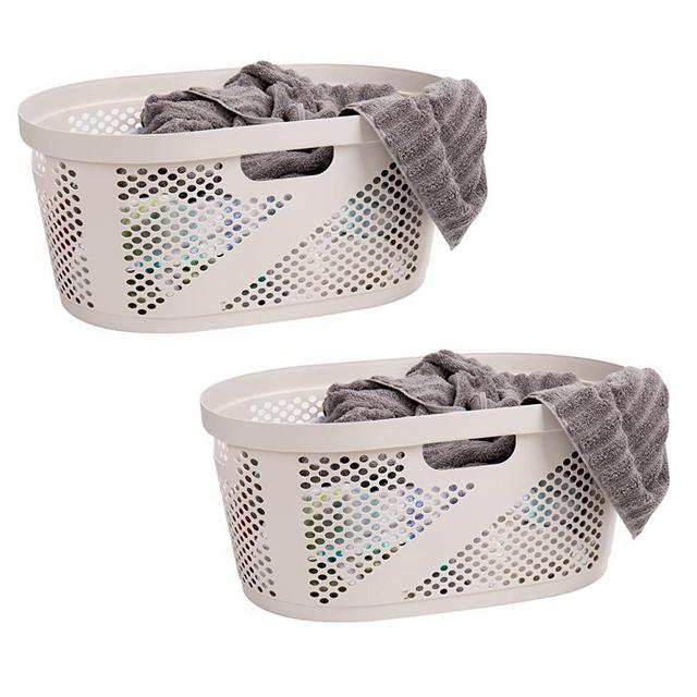 Mind Reader Basket Collection, Laundry Basket, 40 Liter (10kg/22lbs) Capacity, Cut Out Handles, Ventilated, Set of 2, Ivory