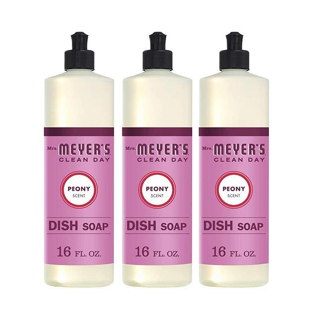 Mrs. Meyer's Clean Day Liquid Dish Soap, Cruelty Free Formula, Peony Scent, 16 oz- Pack of 3