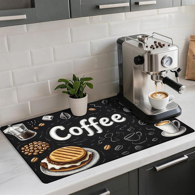 AOHMPT Coffee Mat 17"x32" - Extra Large Absorbent Non Slip Dish Drying Mat,Coffee Bar Accessories,Kitchen Counter Protector for Coffeemaker, Sink, Dining Decor