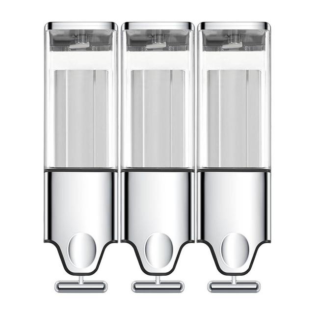 EHORIA 3-in-1 Quadrate Dispensers for The Shower,Shower soap Dispenser,Conditioner Dispenser,Shampoo Dispenser,No Drilled Wall Mounted Distributor,Hotel,Bathroom,Home,School(18.5 oz Triple,Colorless)