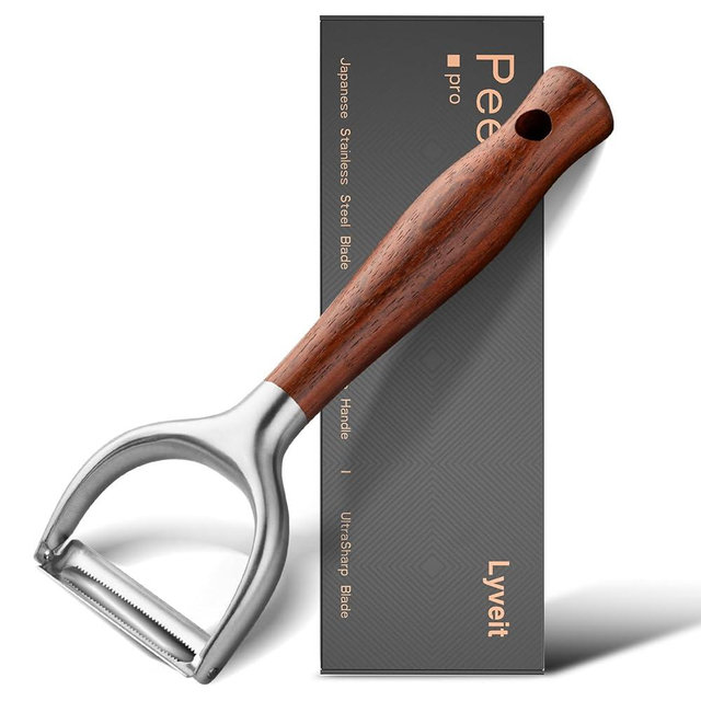 Lyveit Premium Vegetable Peeler for Kitchen, Apple, Carrot, Potato Y-Shaped Peeler, with Non-Slip Real Wooden Handle, Ultra Sharp Serrated Blade
