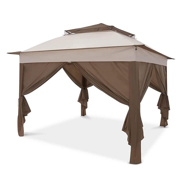 COOS BAY 11x11 Pop-up Instant Gazebo Tent with 4 Sidewalls Outdoor Canopy Shelter with Carry Bag, Stakes and Ropes, Beige