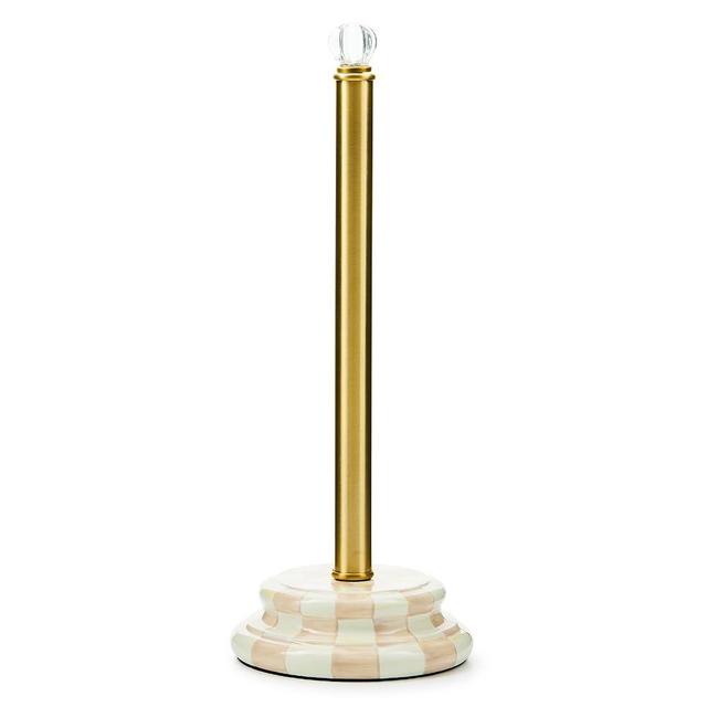 MACKENZIE-CHILDS Enamel Toilet Tissue Storage, Decorative Toilet-Paper Holder Stand for Bathroom, Brown-and-White Mocha Check