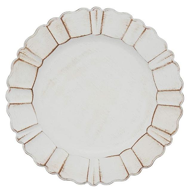 SARO LIFESTYLE Sousplat Collection Scalloped Ruffled Charger Plates (Set of 4), 13", Ivory