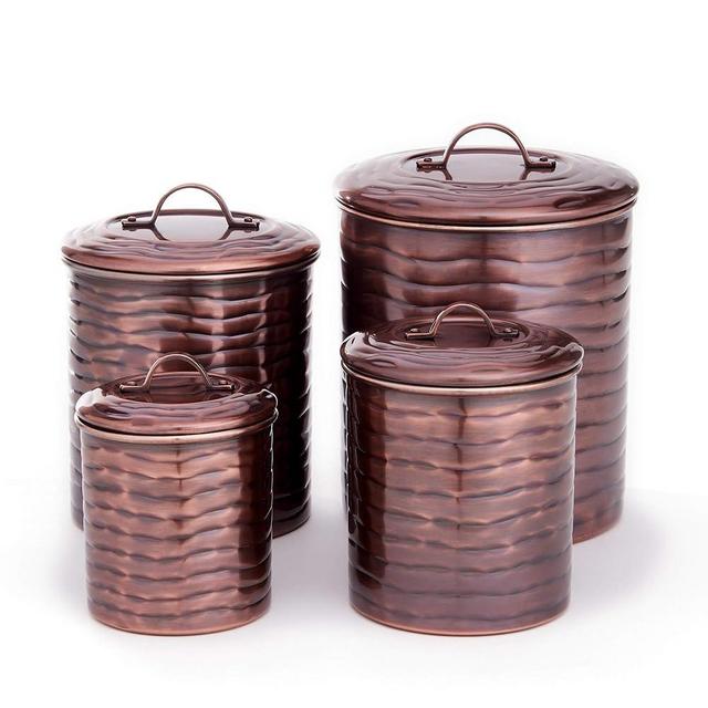 Old Dutch 4 Pc. Antique Copper "Wave" Canister Set, 4 Qt, 2 Qt, 1½ Qt, 1 Qt, 4Qt, 2Qt, 1½Qt, 1Qt.