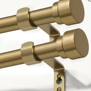2 Pack Warm Gold Curtain Rods for Windows 28 to 48 Inches Adjustable Length Heavy Duty 1" Diameter Brass Window Curtain Rod with Solid Metal Finials for Outdoor Farmhouse Bedroom Kitchen Living Room