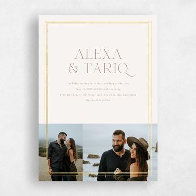 Light Oatmeal, Beige Wedding Invitation - Teagan Multiphoto Foil