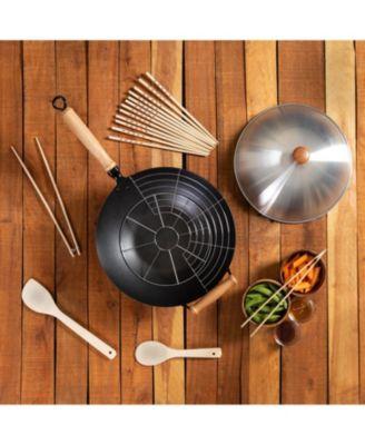 Joyce Chen Classic Series Uncoated Carbon Steel 4-Pc. Wok Set with Lid and Birch Handles