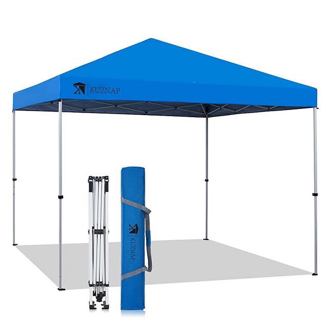 KUZNAP 10’x10’ Pop up Canopy Tent Patented EZ Set-up Canopy Instant Outdoor Canopy with Carry Bag Bonus 8 Stakes and 5 Guyline Ropes, Blue