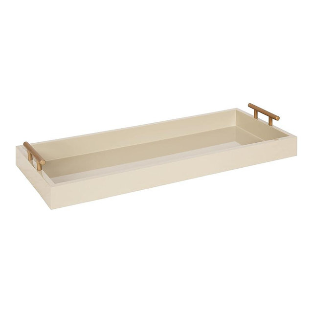 Kate and Laurel Lipton Modern Narrow Tray; 10 x 24; Sand; Midcentury Serving Tray for Storage and Display