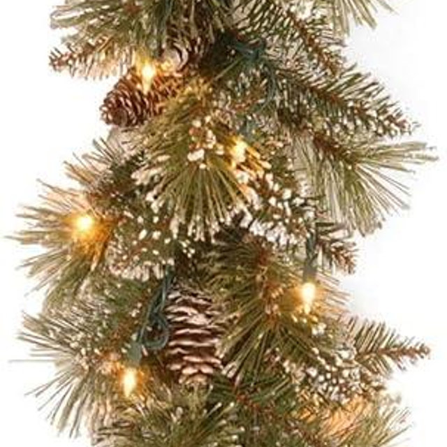 National Tree Company Pre-Lit Artificial Christmas Garland, Green, Glittery Bristle Pine, White Lights, Decorated with Pine Cones, Battery Operated, Christmas Collection, 6 Feet