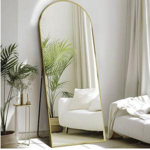 DUMOS 63.6"x20.6" Arched Full Length Mirror with Stand Floor Free Standing Aluminum Frame for Bedroom Body Hanging Leaning Modern Simple Home Decor Shatter-proorf Nano Glass Wall, Gold-Rounded