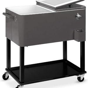 Best Choice Products 80-Quart Outdoor Steel Rolling Cooler Cart w/Ice Chest, Bottle Opener, Catch Tray, Drain Plug, Locking Wheels