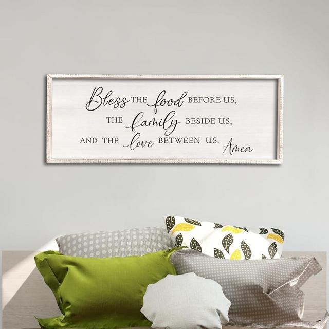 Bless the Food Before Us Wall Decor Sign 32" X 12" Home Dining Room Wall Decor Framed Wood for Large Farmhouse Vintage Country Kitchen Living Room Wall Hanging Art (White)