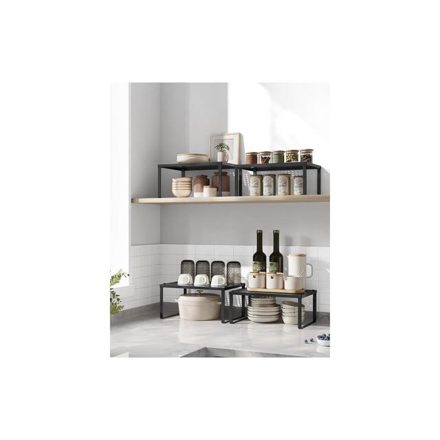 SONGMICS Spice Rack, Cabinet Shelf Organizers, Shelf Organizer, Countertop Organizer, Set of 4 Metal Kitchen Counter Shelves, Ink Black