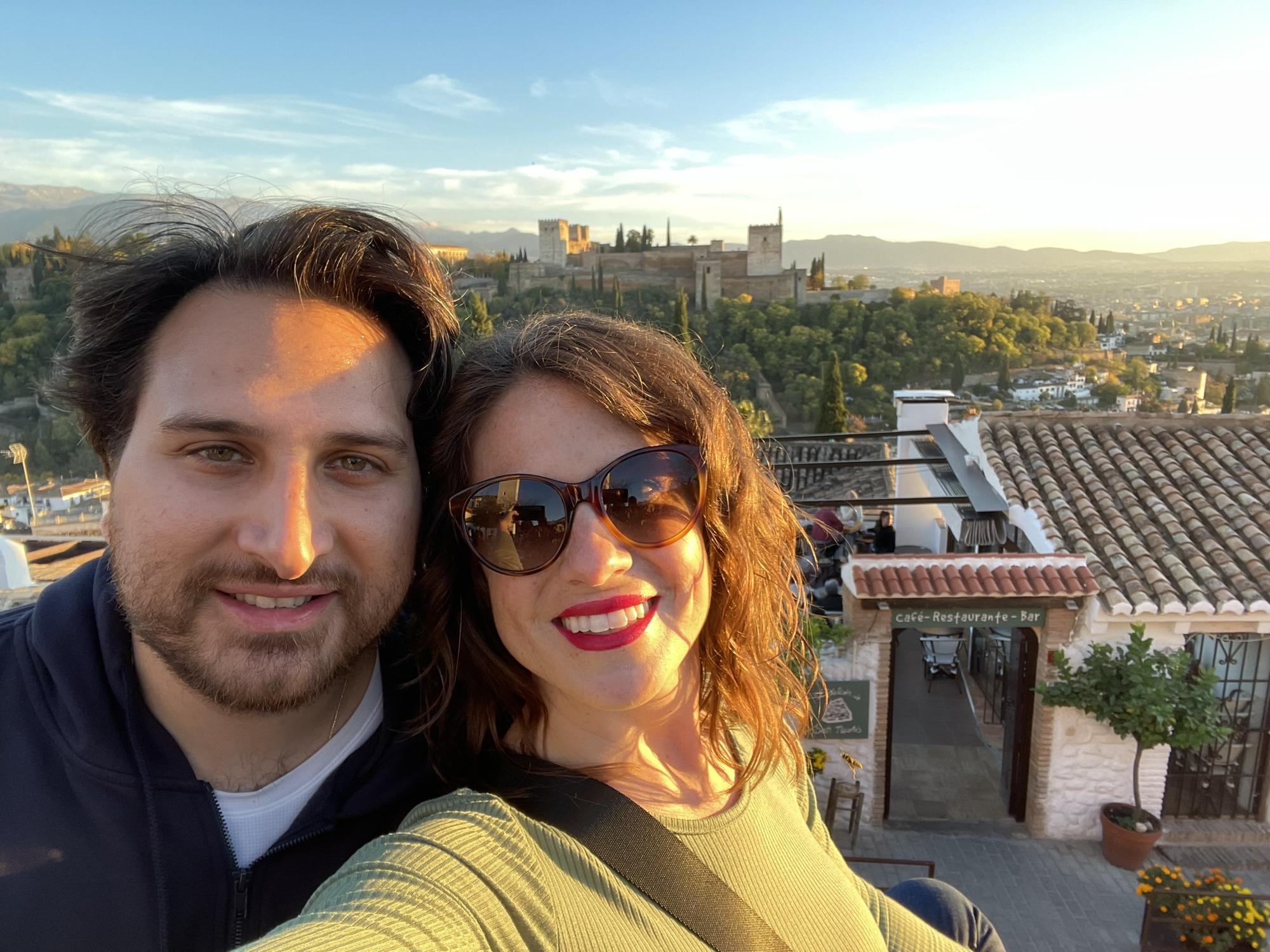 Enjoying an Alhambra sunset with the local dogs & gypsy musicians