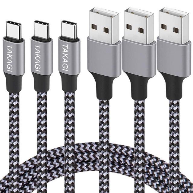 TAKAGI USB Type C Cable Fast Charging(3Pack 6ft) USB-A to USB-C Nylon Braided Data Sync Transfer Cord USB C Charger Compatible with iPhone 16 Pro Max/16 Plus/15 Pro Max/15 Plus/Galaxy S20 S10 Note 20