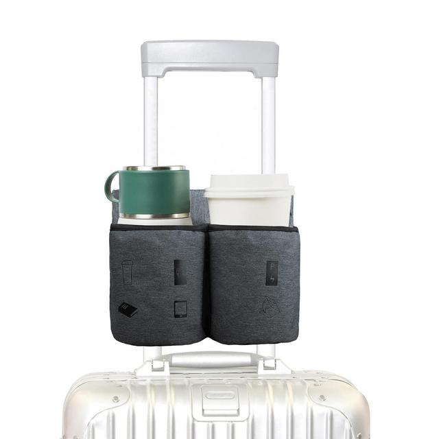 riemot Luggage Travel Cup Holder Free Hand Drink Caddy - Hold Two Coffee Mugs - Fits Roll on Suitcase Handles - Gifts for Flight Attendants Travelers Accessories