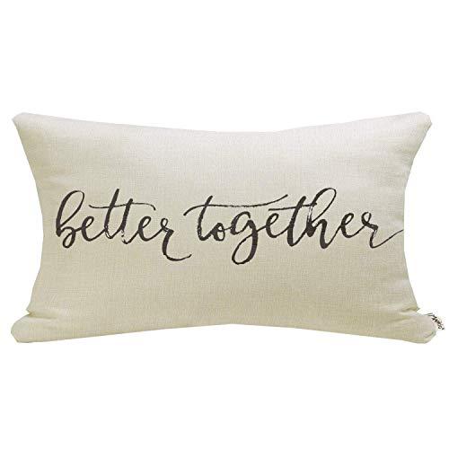 Meekio Farmhouse Pillow Covers with Better Together Quote 12 x 20 inch Farmhouse Rustic Décor Lumbar Pillow Covers with Saying Housewarming Gifts Family Room Décor