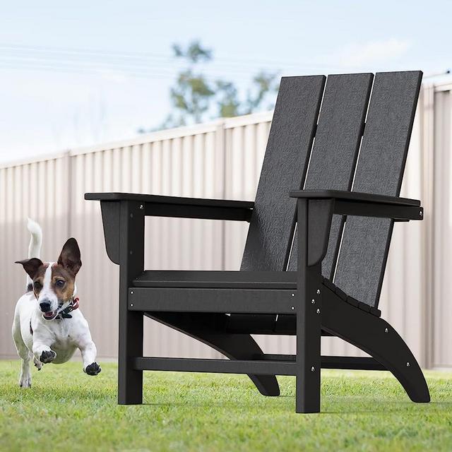 Modern Adirondack Chair Wood Texture, Pre-Assembled Plastic Patio Chairs, Weather Resistant Outdoor Chairs, Perfect for Pool, Deck, Backyard, Garden, Fire Pit Seating, Black