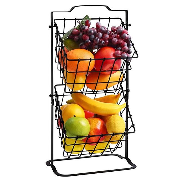 Furnikko 2 Tier Fruit Basket Metal Mini Countertop Fruit Storage Holder, Multipurpose Rack for Fruits, Veggies, Snacks, K-cup, Potato, Onion, Antique Black