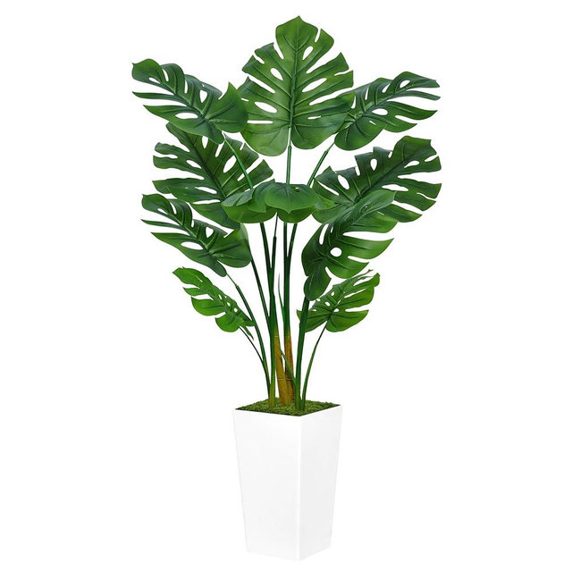 ASTIDY Artificial Monstera Deliciosa Plant 5FT - Faux Tropical Palm Tree with White Tall Planter - Fake Swiss Cheese Floor Plant Potted - Artificial Tree for Home Office Living Room Decor Indoor