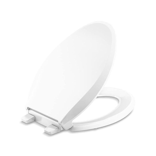 KOHLER 4636-RL-0 Cachet ReadyLatch Elongated Toilet Seat, Quiet-Close Lid and Seat, Countoured Seat, Grip-Tight Bumpers and Installation Hardware, White, 18.04"L x 14.18"W