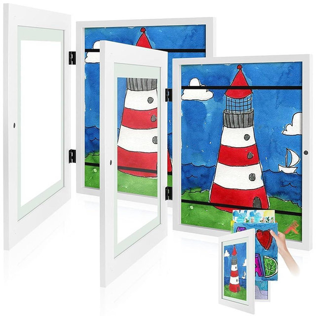 Golden State Art, 9x12 Kids Art Frames, Front-Opening Picture Frame Great for Kids Drawings, Artworks, Children Art Projects, Schoolwork, Home or Office (White, Set of 2)