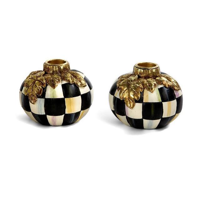 MacKenzie-Childs Courtly Check Pumpkin Candlesticks - Set of 2