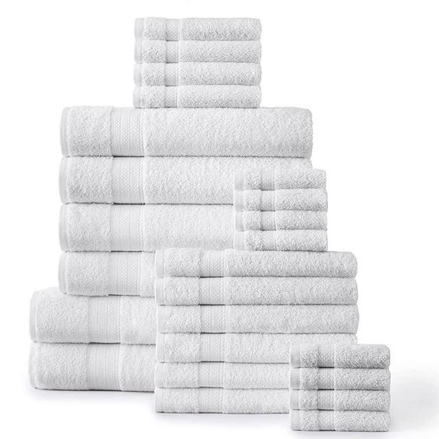Bath Towels Set for Bathroom - White, 100% Cotton Towels Set, 2 Oversize Bath Sheet, 4 Bath White Towels, 6 Hand Towels, 8 Washcloths and 6 Tip Towels-, Soft and Absorbent Bath Towels - White