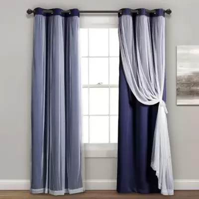 Lush Decor 2-Pack 84-Inch Grommet Sheer/Blackout Lined Window Curtain Panels in Navy