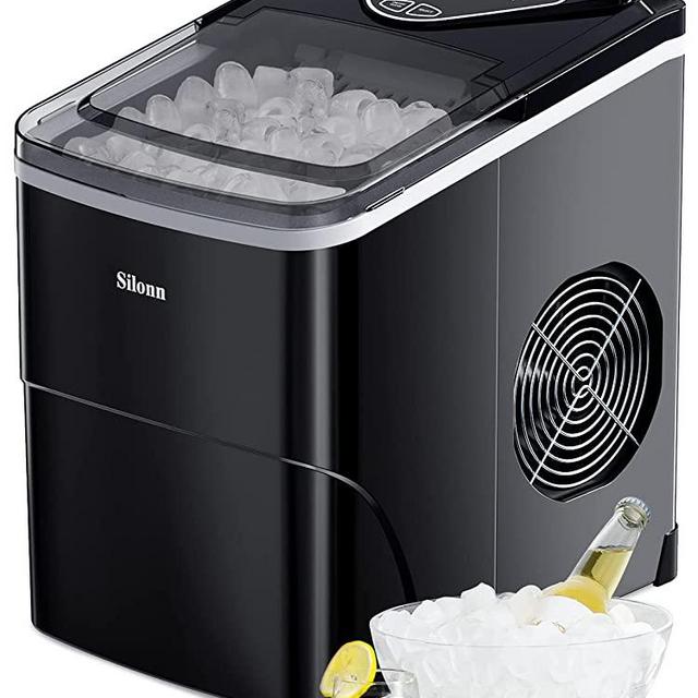 Silonn Ice Makers Countertop 9 Bullet Ice Cubes Ready in 6 Minutes, 26lbs in 24Hrs Portable Ice Maker Machine Self-cleaning, 2 Sizes of Bullet-shaped Ice for Home Kitchen Office Bar Party