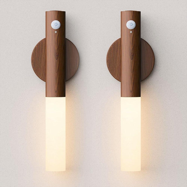 WhitePoplar Rechargeable Motion Sensor Night Lights: 2200mAh Battery Operated Wall Sconces, Wireless Wall Lights Sconce, Magnetic Portable Hallway Light for Picture Stair Cabinet, 3000K 2Pack