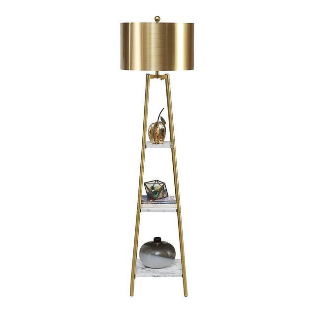 ROSEN GARDEN Floor Lamp, Standing Reading Light with Shelves and Gold Shade, Modern Tall Pole Lamp, Accent Furniture Décor Lighting for Living Room, Bedrooms