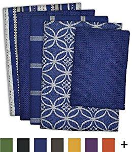 DII Cotton Oversized Kitchen Dish Towels 18 x 28" and Dishcloth 13 x 13", Set of 5 , Absorbent Washing Drying Dishtowels for Everyday Cooking and Baking-Nautical Blue