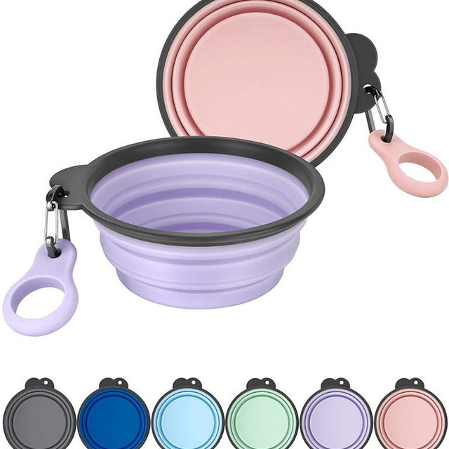 Aonkey Collapsible Dog Bowls with Bottle Carrier, 2 Pack Travel Dog Water Bowl Upgraded Carabiner, One-Piece Molded Rim No Fall Off or Crack, Foldable Silicone Portable for Pets Walking Hiking 37oz