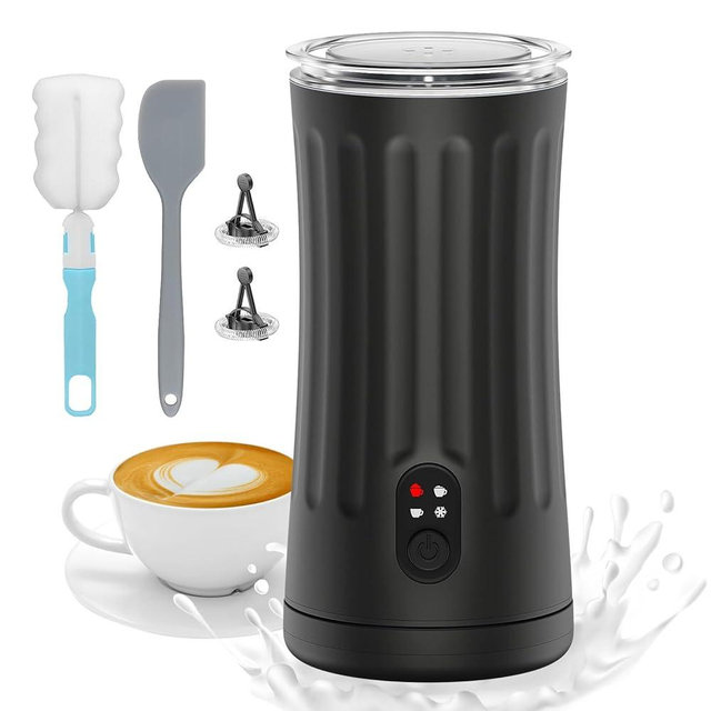CookSwift Milk Frother, 4-in-1 Milk Steamer and Frother, 8.1oz/240ml Automatic Warm and Cold Foam Maker, Auto Shut-Off Frother for Coffee, Latte, Cappuccino, Macchiato(Black)
