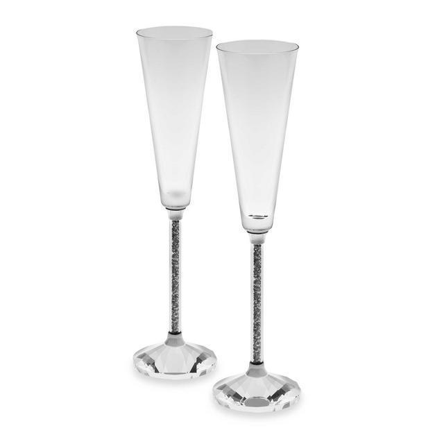 Oleg Cassini Crystal Hematite Toasting Flutes (Set of 2)