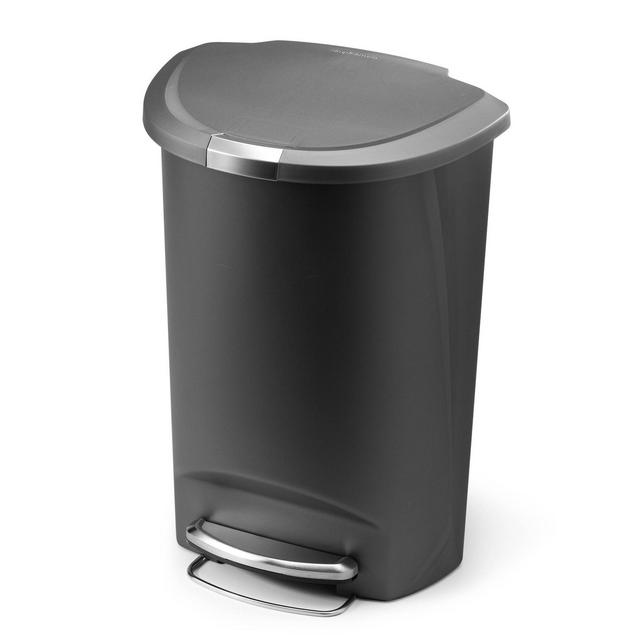 simplehuman 50L SemiRound Plastic Step Trash Can Gray