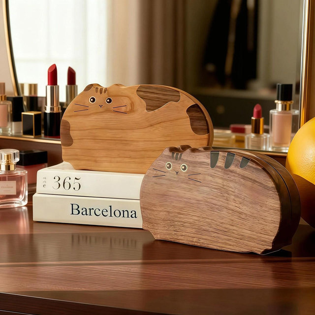 Handmade Solid Wood Cat Jewelry Box, Vintage Keepsake
