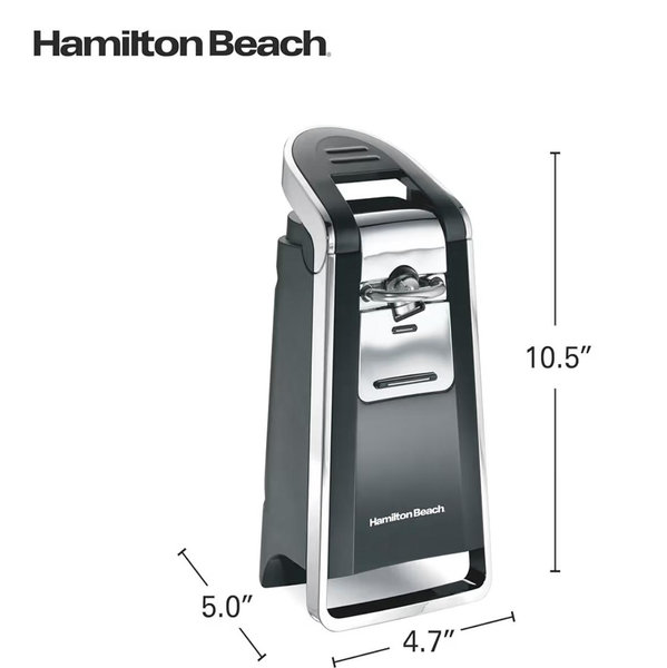 Hamilton Beach Smooth Touch Electric Automatic Can Opener with Easy Push Down Lever, Eliminates Sharp Edges, Opens All Standard-Size and Pop-Top Cans, Extra Tall, Black and Chrome (76606AG)