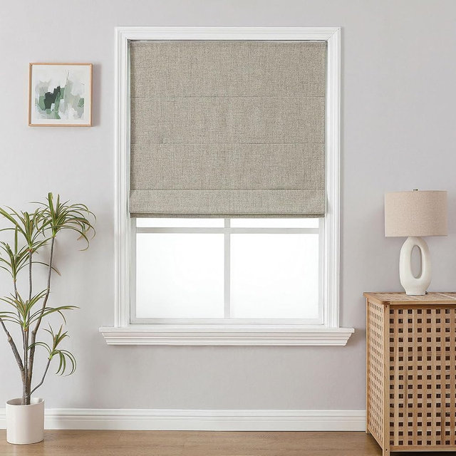 Joydeco Cordless Roman Shades, Linen Fabric Window Blinds, Thermal Insulated Blackout Blinds, Room Darkening Shades for Indoor Windows, Easy to Install, 23" W×75" H, Linen