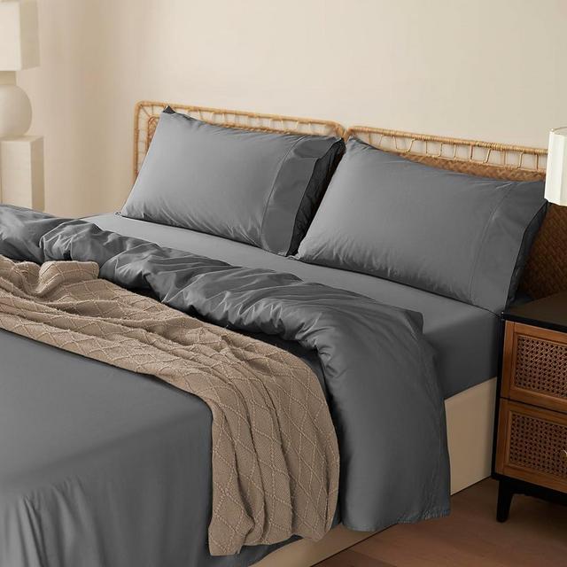 LBRO2M 1000 Thread Count 100% Egyptian Cotton Sheets Set,Queen Size Bed Sheet 4 Piece Sets,Long Staple,16 Inches Deep Pocket,All Season,Bedding Super Soft Breathable,Sateen (Dark Grey)