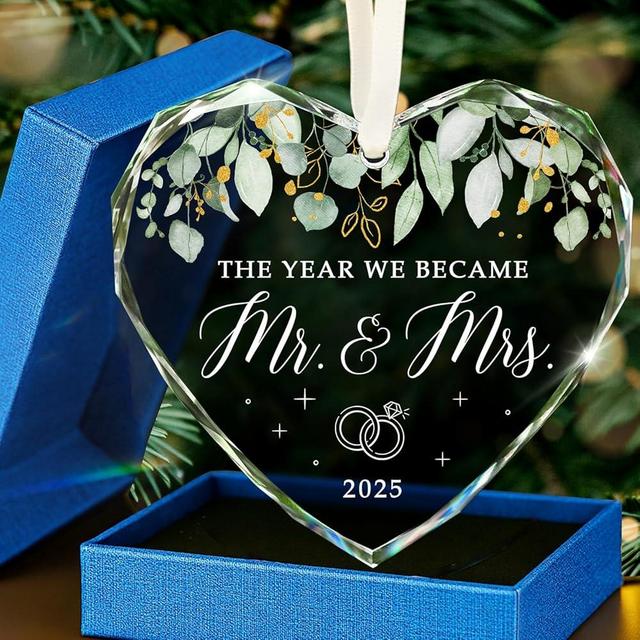 HEXMOZ Wedding Gifts for Couples 2025 - Mr and Mrs Gifts - Wedding Gift Ideas for Newly Wed Couple, Bride, Bridal Shower, Future Mr & Mrs - Just Married Glass Ornament 2025, 1st Married Decorations