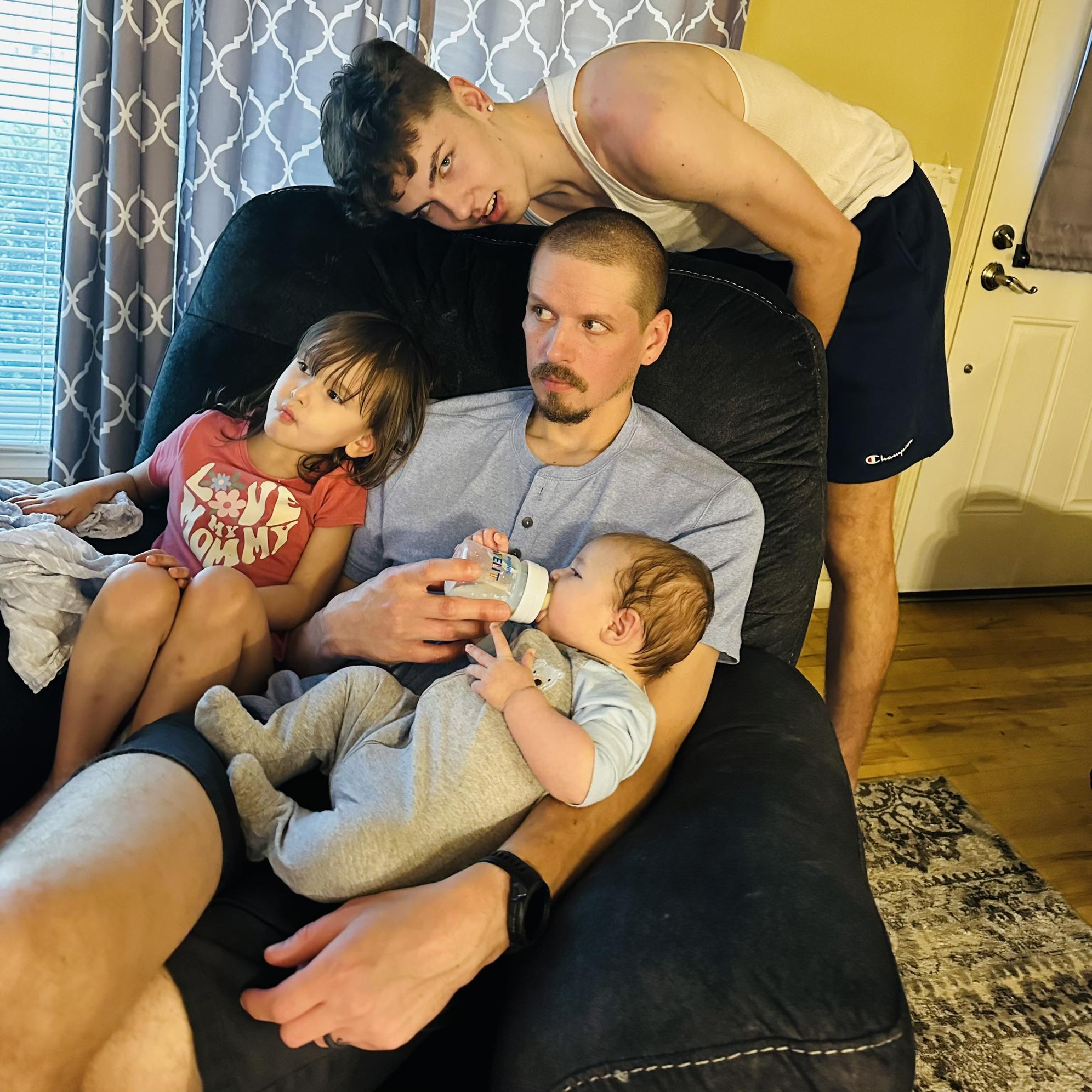 Matt with all of our babies. ❤️