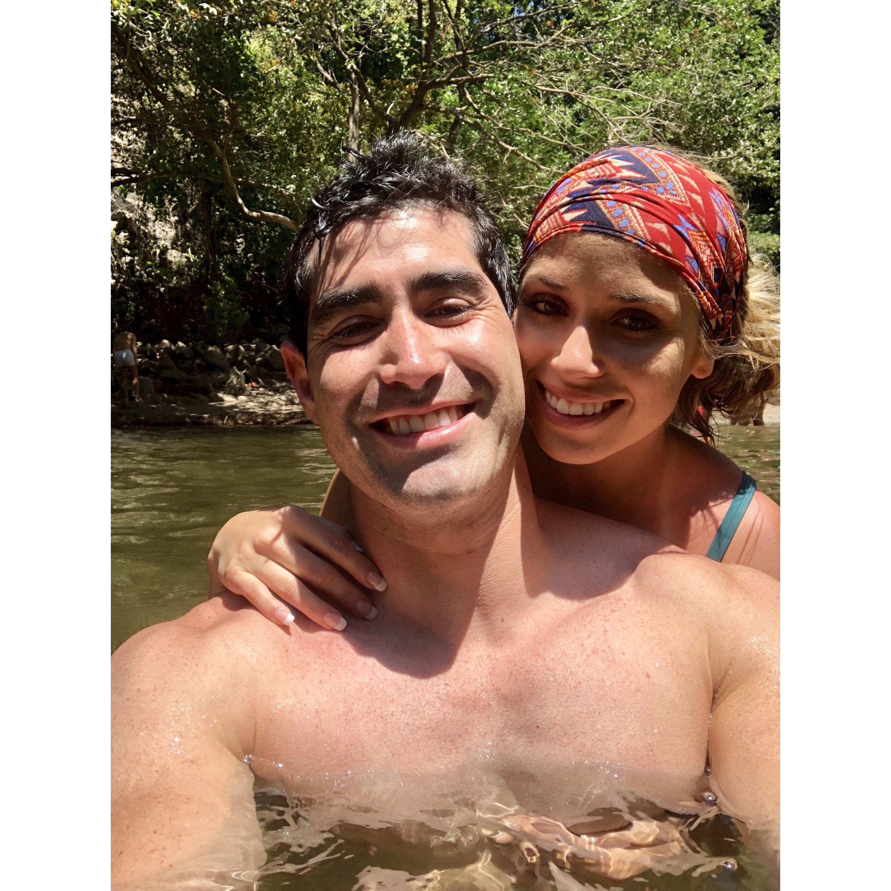 Swimming near a waterfall in Costa Rica