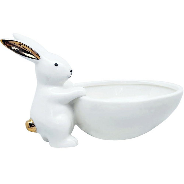 QIAOIDEA Easter Bunny Candy Dish, Porcelain White Gold Rabbit Bunny Easter Decor Figurines Candy Bowl Snack Serving Bowl Decorative Dessert Bowl Nut Dish for Easter Party Table Decoration