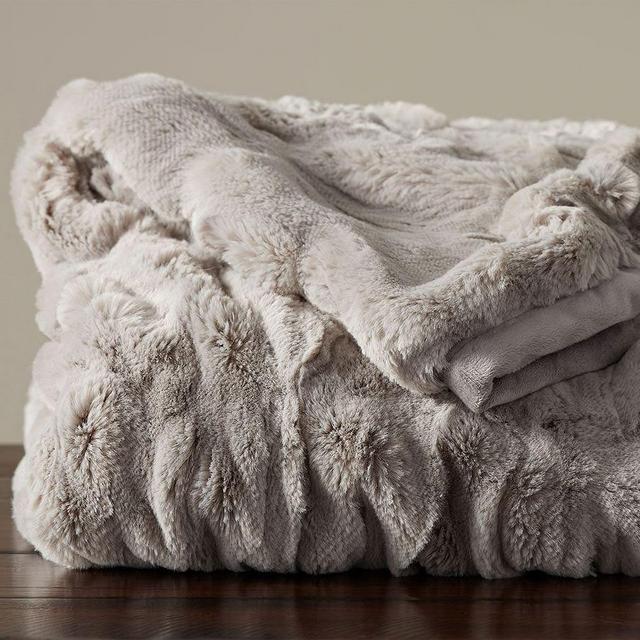 Faux Fur Ruched Throw, 60 x 80", Gray