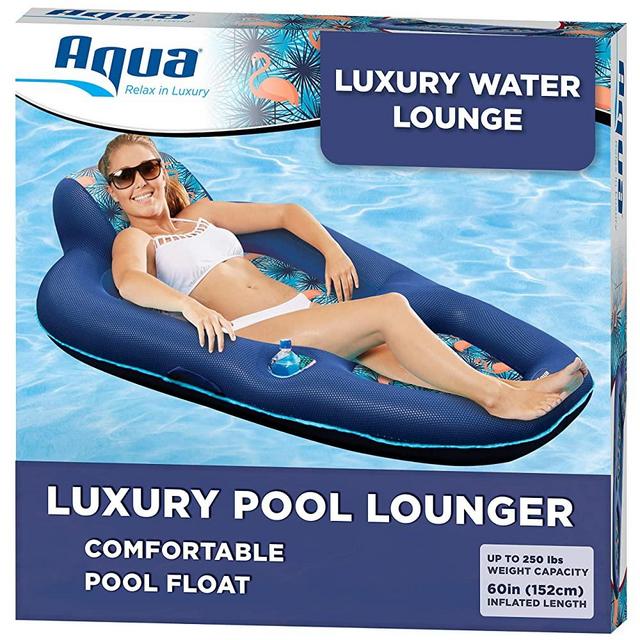 Aqua Luxury Water Lounge, X-Large, Inflatable Pool Float with Headrest, Backrest & Footrest, Palm Beach Flamingo